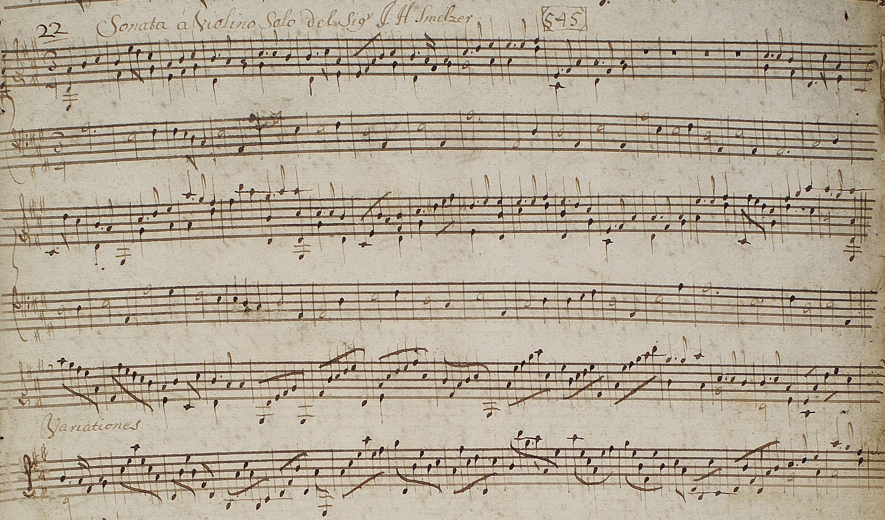 Manuscript page of Schmelzer violin sonata