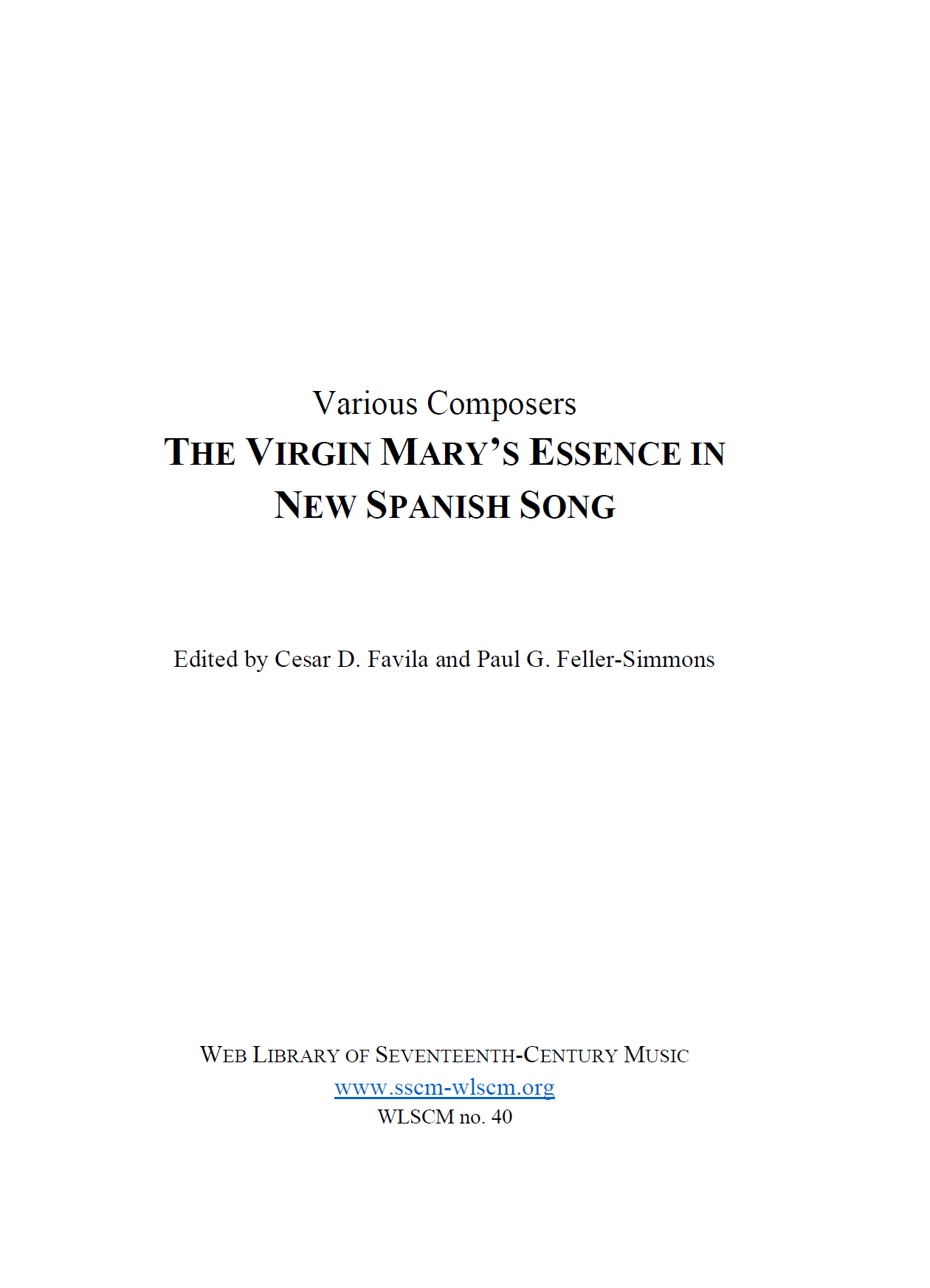 Title Page for Edition of Music titled The Virgin Mary's Essence in New Spanish Song